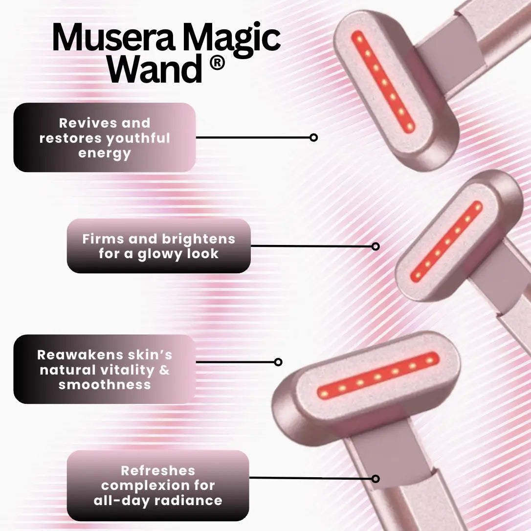 Close-up of Red Light Therapy Wand glowing red for collagen stimulation